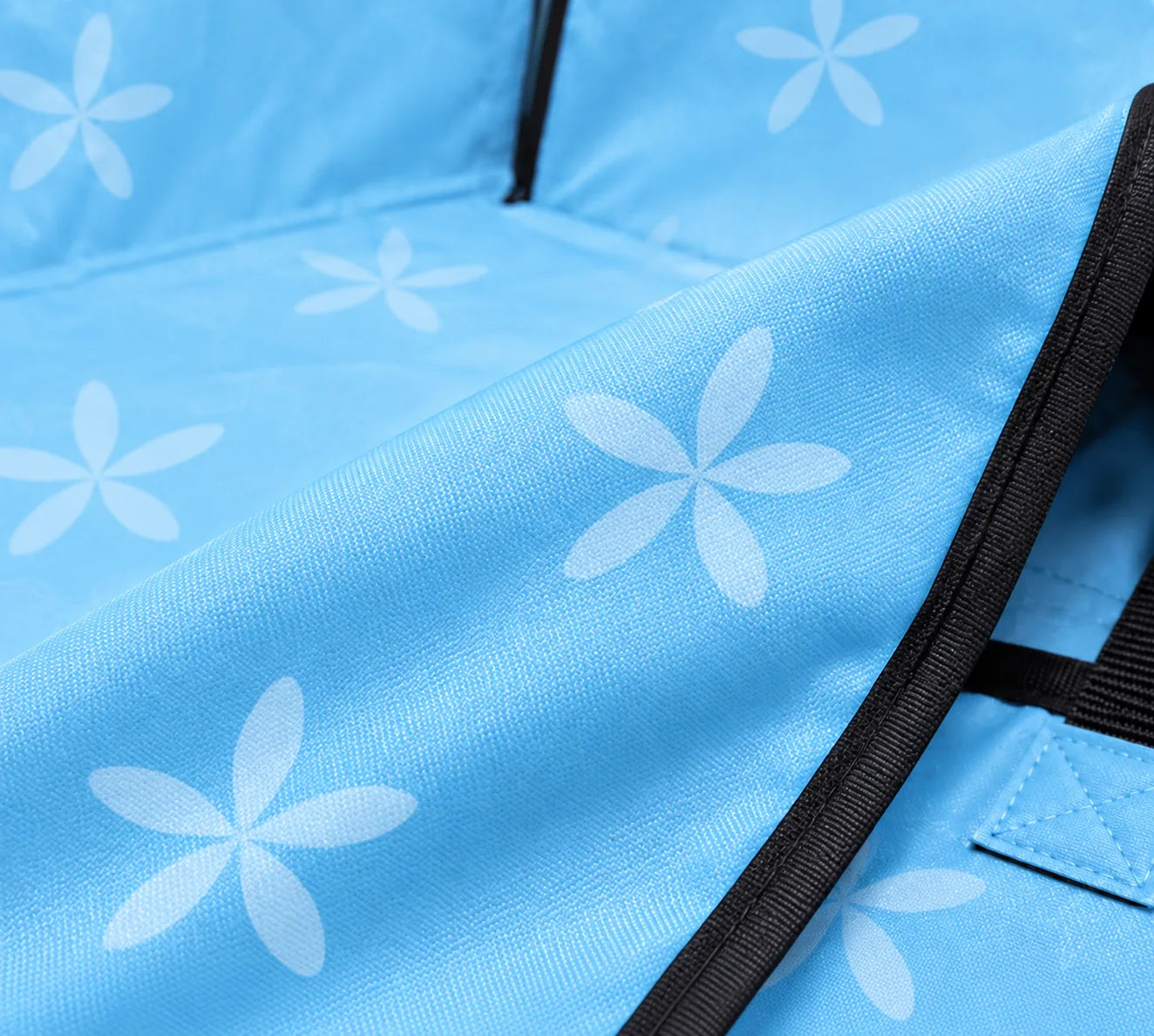 Close detail of the baby blue Oxford polyester fabric
